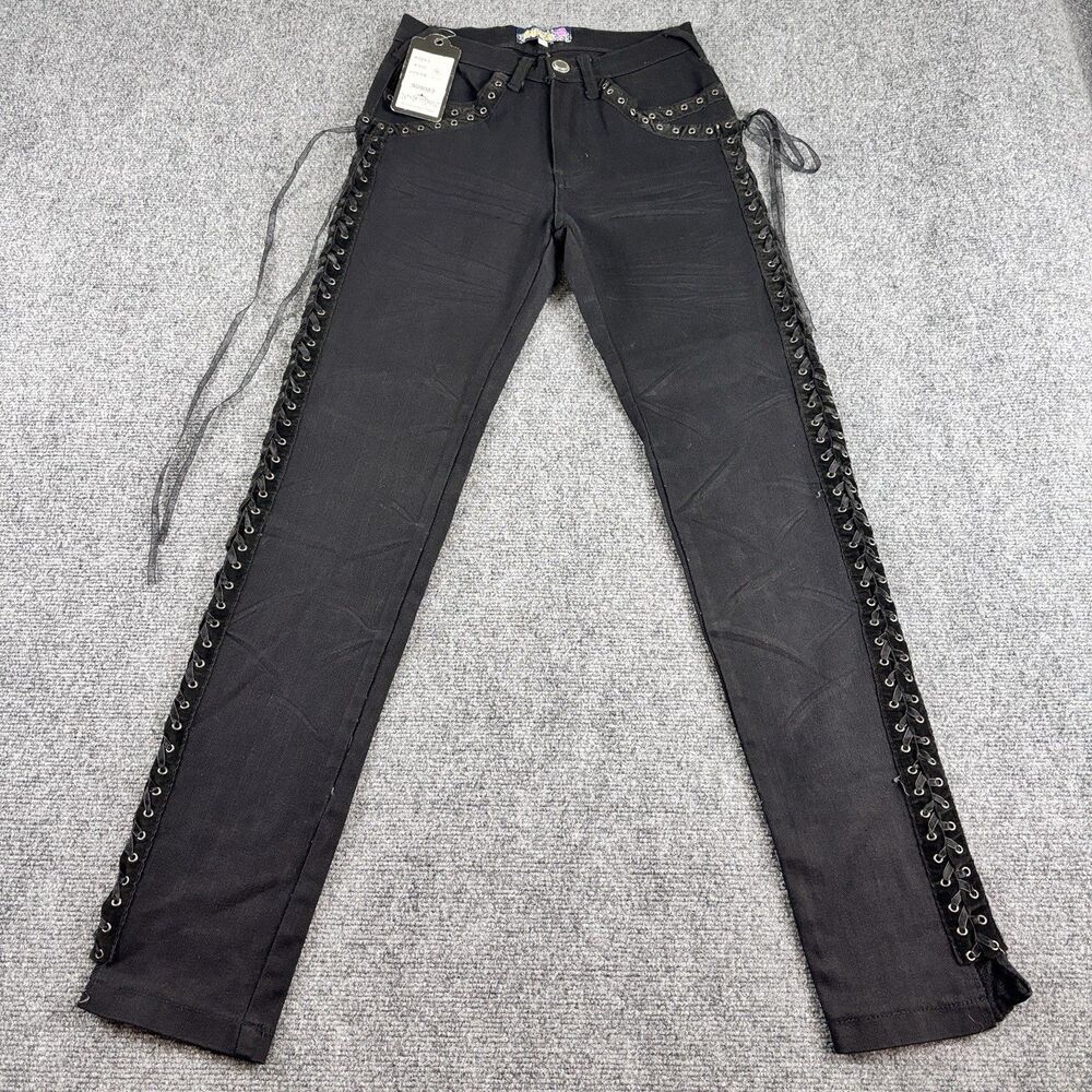 Deadly Dames Jeans Womens S NWT Y2K Goth Lace Up Side Skinny Black Mall Goth Emo